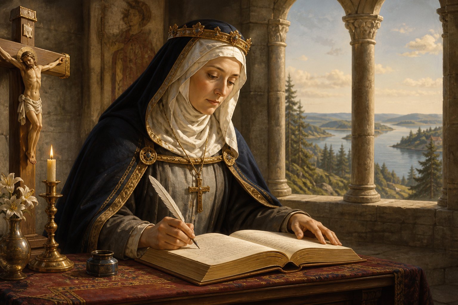 Sainte Brigitte de Suède écrivant dans la prière